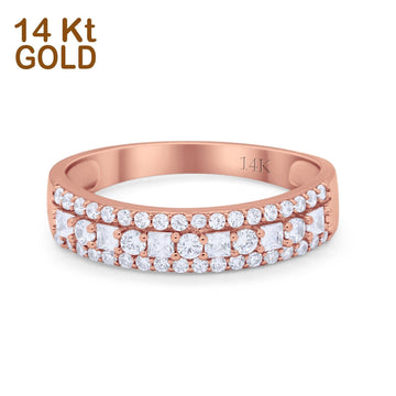 14K Rose Gold Art Deco Half Eternity Band Round Wedding Engagement Ring Simulated CZ Size-7